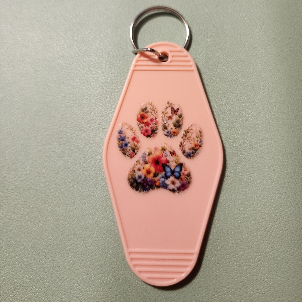 Floral Paw Print Keychain